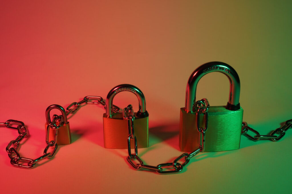 An Image showing locks chained together to show Security of Blockchain systems